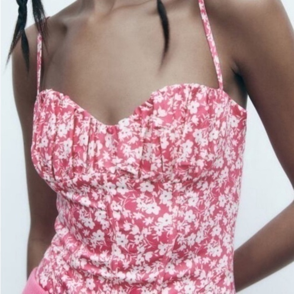 ZARA Pink & White Floral Bodysuit NWT